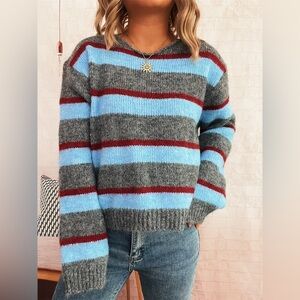 Striped Round Neck Long Sleeve Sweater 10010081979